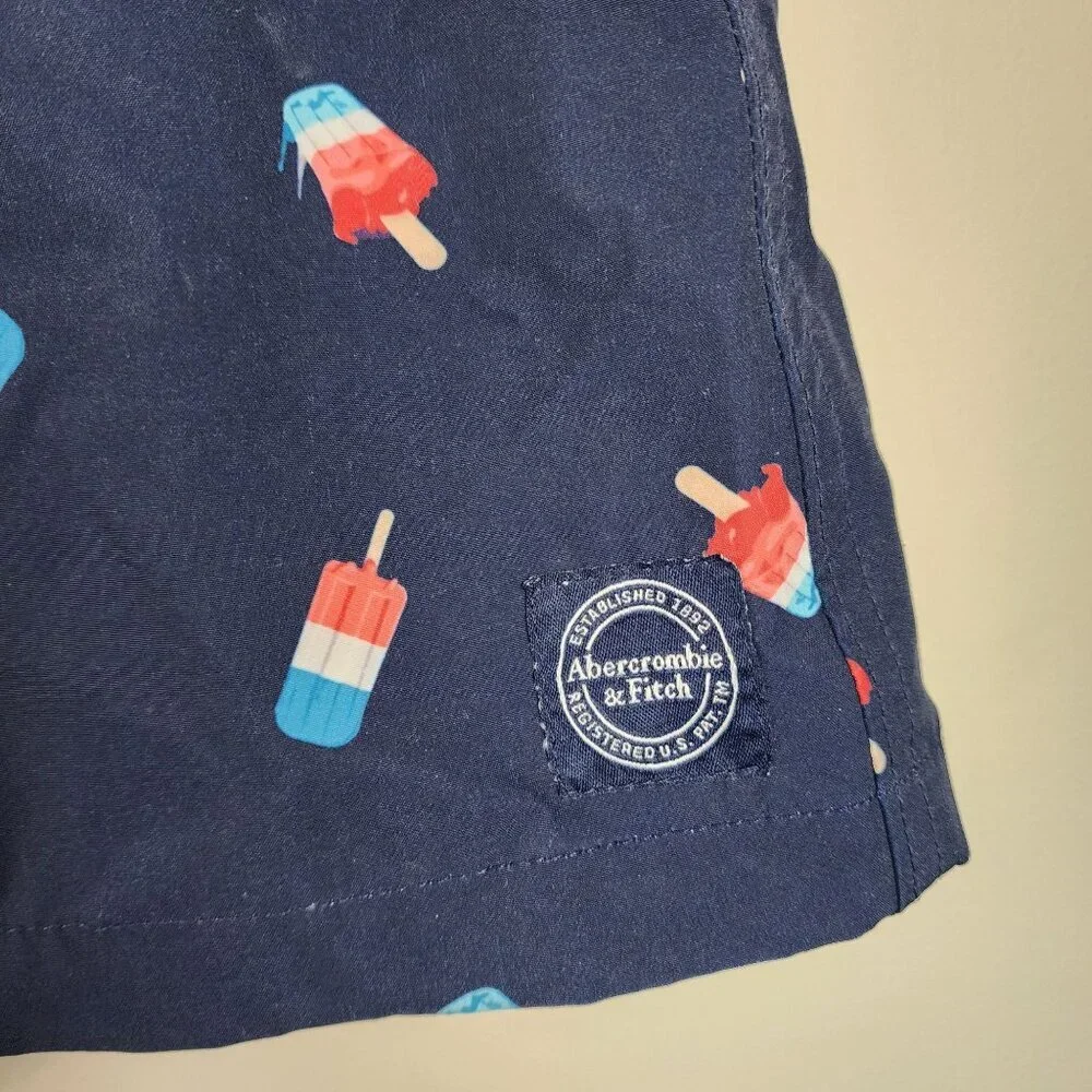 Abercrombie Kids Navy Ice Pop Print Swim Shorts Size 13/14 Back Pocket